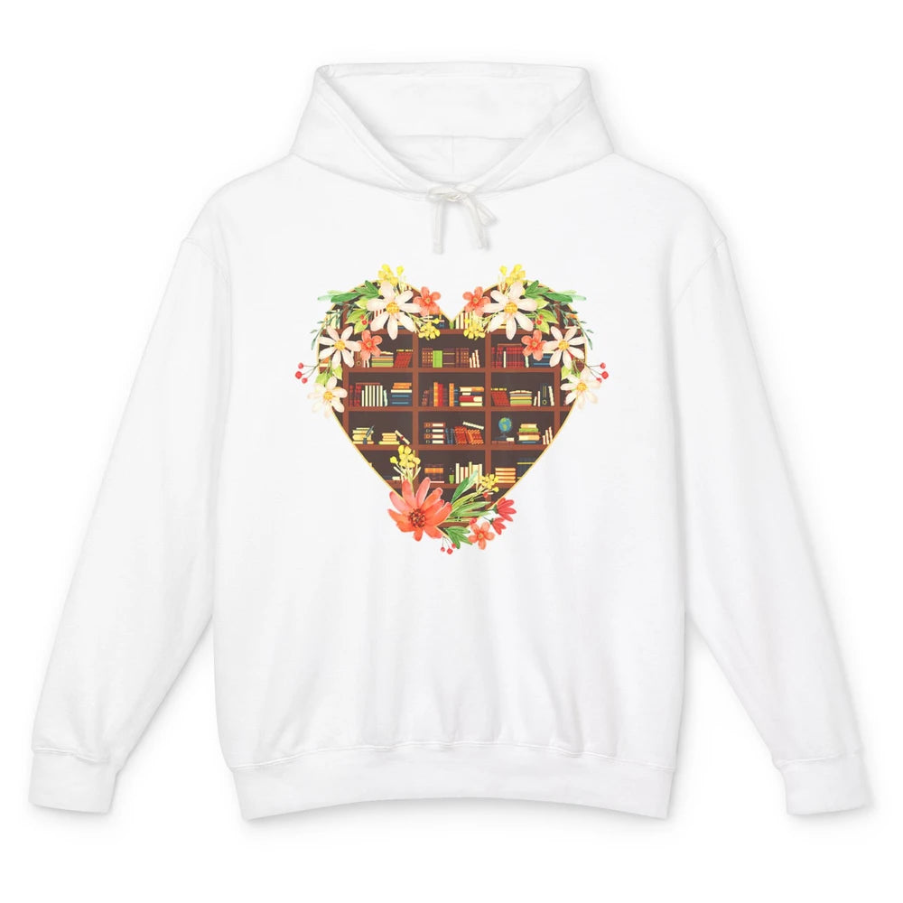 Bookshelf Heart Reading Book Floral Librarian Library Books Unisex Lightweight Hoodie