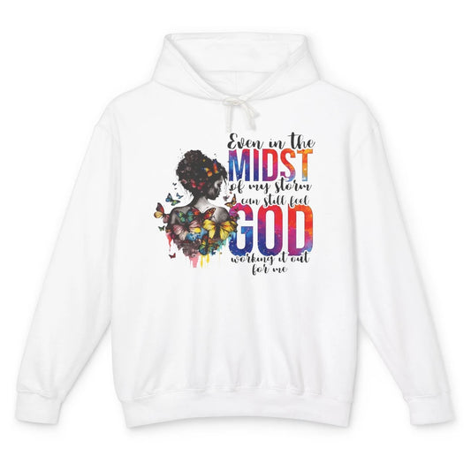 Butterfly Christian Girl Faith Even In The Midst Of My Storm Unisex Lightweight Hoodie