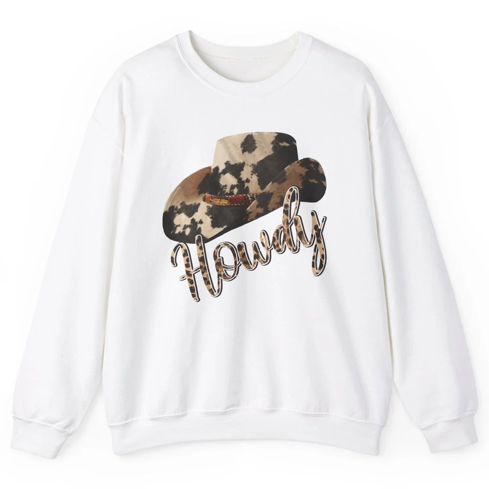 Vintage Leopard Cowboy Hat Howdy Western Country Cowgirls Unisex Crewneck Sweatshirt