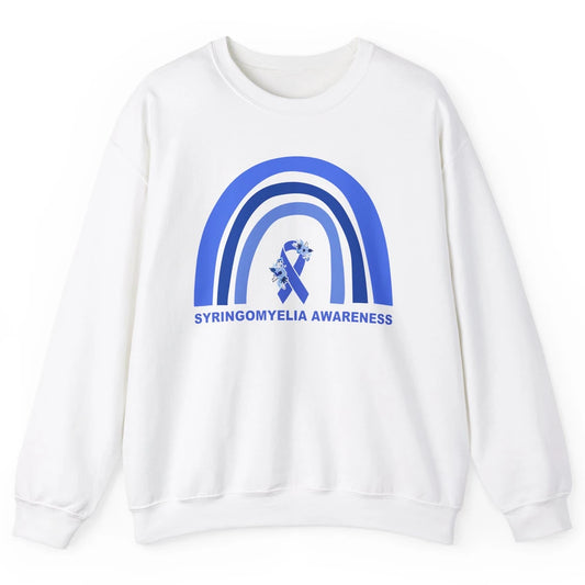 Syringomyelia Awareness Floral Blue Ribbon Rainbow Unisex Crewneck Sweatshirt