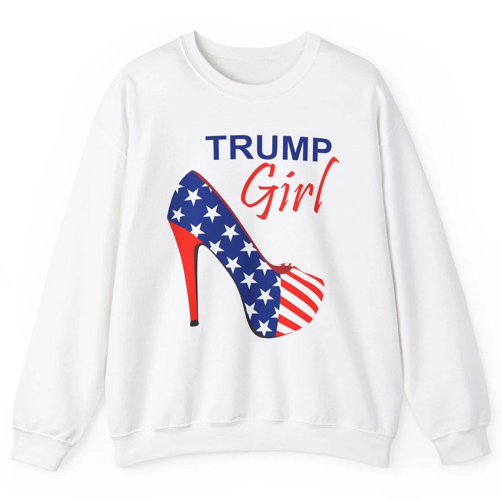 Trump Girl American Flag High Heels Republican Trump Support Unisex Crewneck Sweatshirt