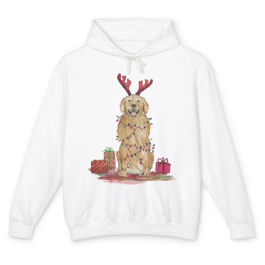 Santa Golden Retriever Reindeer Snowflake Christmas Costume Unisex Lightweight Hoodie