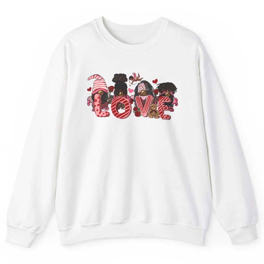 Afro Gnome Love Valentine African American Valentine's Day Unisex Crewneck Sweatshirt