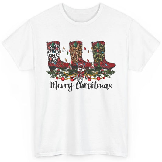 Christmas Cowboy Boots Santa Boots Leopard Western Christmas Classic Unisex T-Shirt