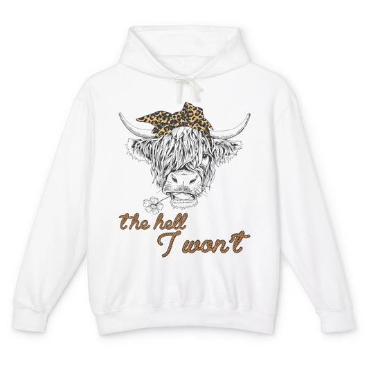 Funny Highland Cow Bandana The Hell I Won't Western Country Unisex Lightweight Hoodie