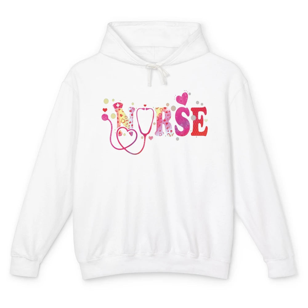 Nurse Tie Dye Valentines Day Heart Stethoscope Nursing Life Unisex Lightweight Hoodie