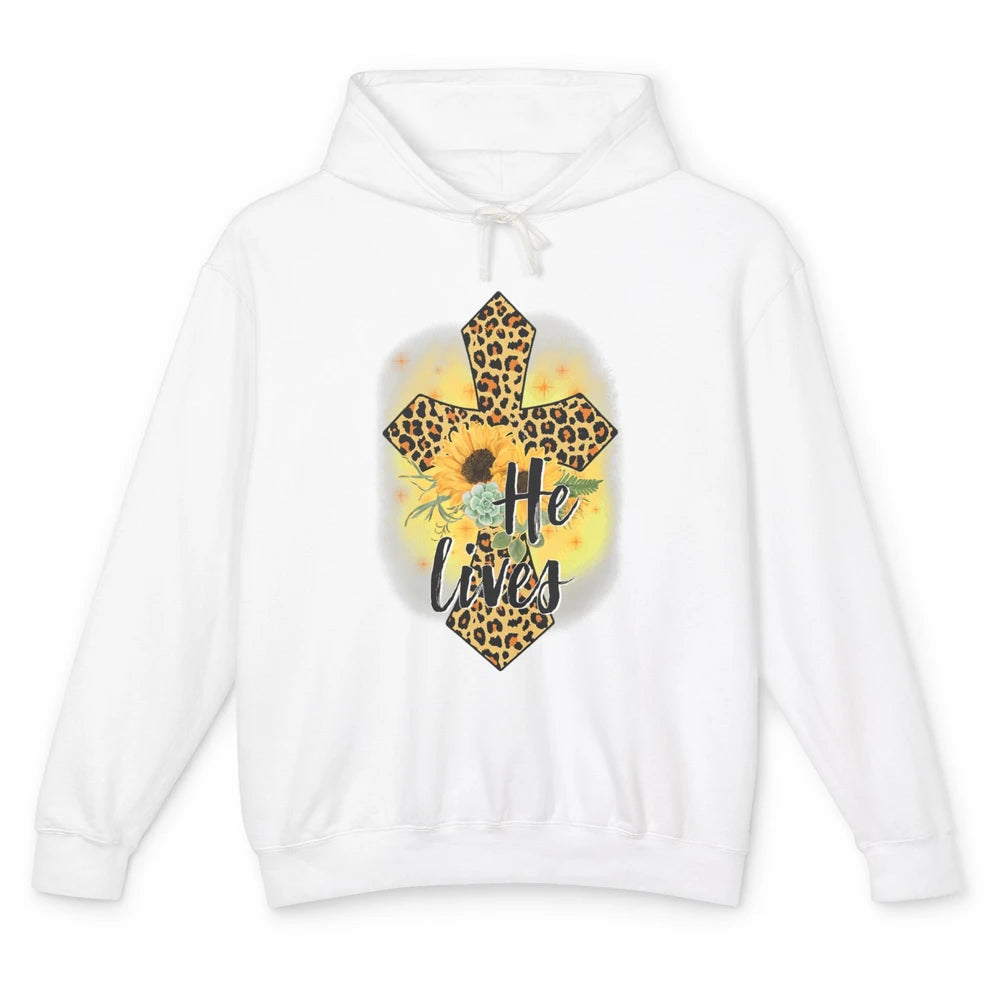 He Lives Sunflowers Faith Cross Christian Bible Religious Unisex Lightweight Hoodie