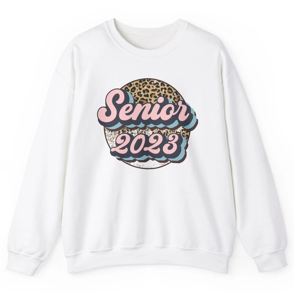 Retro Senior 2023 Leopard Back To School Western Graduation Unisex Crewneck Sweatshirt