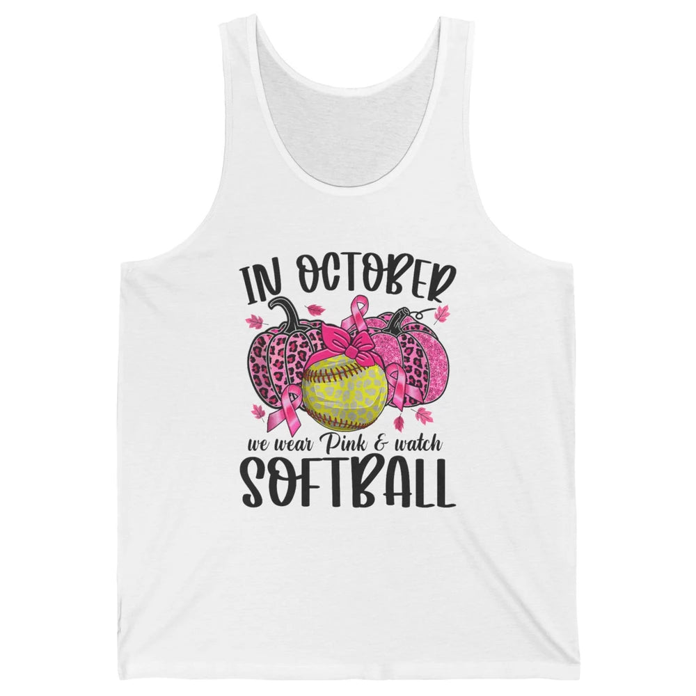 Softball Leopard Pumpkin In October Breast Cancer Awareness Unisex Jersey Tank