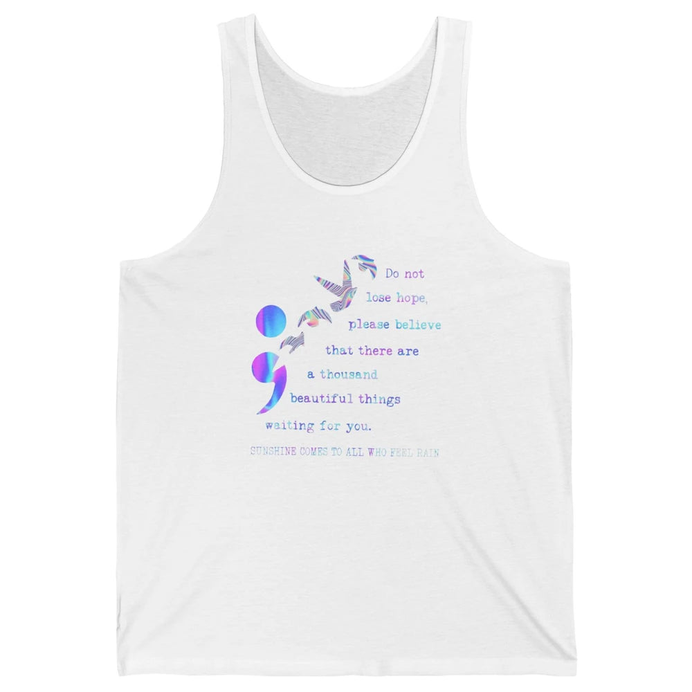 Semicolon Turquoise Ribbon Bird Suicide Prevention Month Unisex Jersey Tank