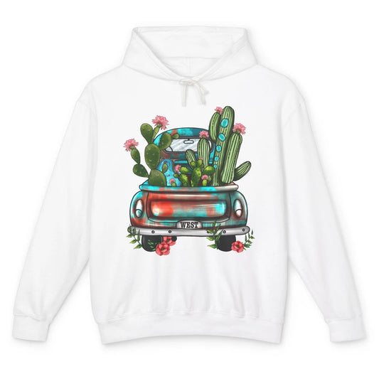 Turquoise Western Truck Desert Cactus Go West Western Gift Unisex Lightweight Hoodie