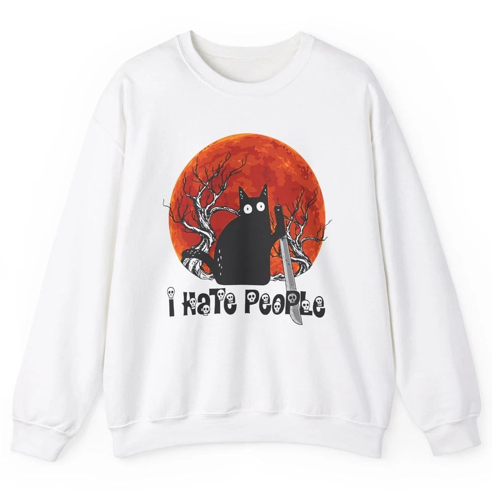 Black Cat Murderer I Hate People Pumpkin Halloween Costume Unisex Crewneck Sweatshirt