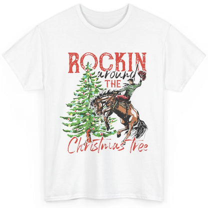 Funny Cowboy Horsing Rocking Around Christmas Tree Western Classic Unisex T-Shirt