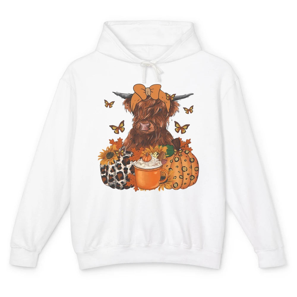 Retro Fall Highland Cow Pumpkin Western Country Farm Autumn Unisex Lightweight Hoodie