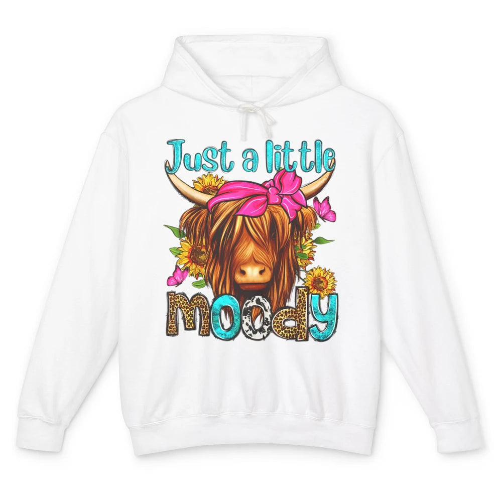 Just Little Moody Cute Western Highland Cow Heifer Sunflower Unisex Lightweight Hoodie