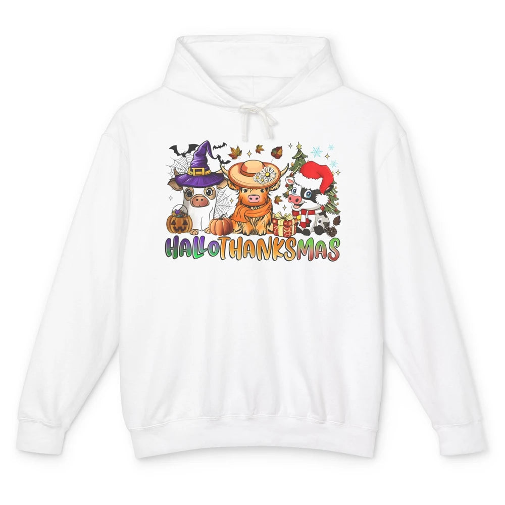 Baby Cow Pig Happy Hallo-thank-mas Fall Pumpkin Thanksgiving Unisex Lightweight Hoodie