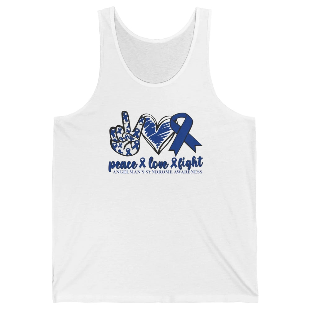 Angelman's Syndrome Awareness Blue Ribbon Peace Love Fight Unisex Jersey Tank