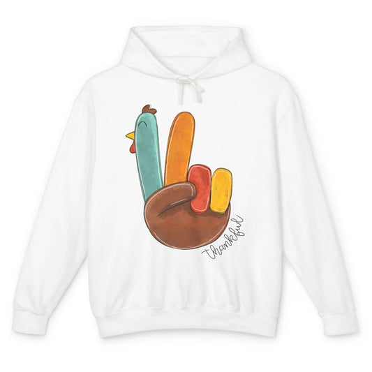 Funny Turkey Peace Sign Thankful Thanksgiving Gift Halloween Unisex Lightweight Hoodie