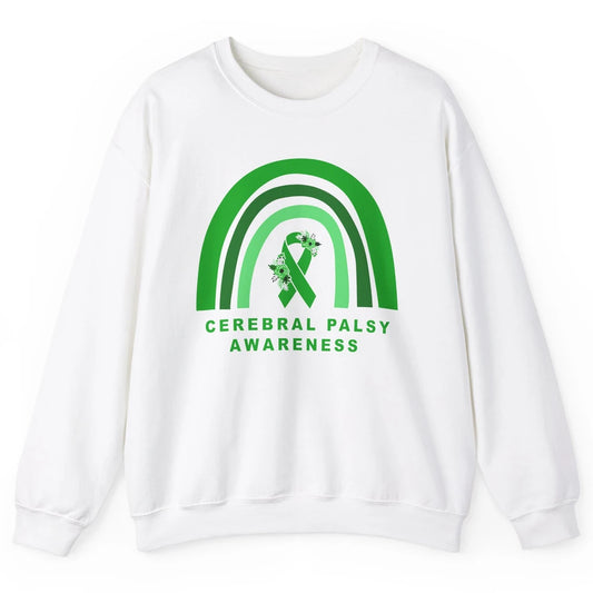 Cerebral Palsy Awareness Floral Green Rainbow Brain Disease Unisex Crewneck Sweatshirt