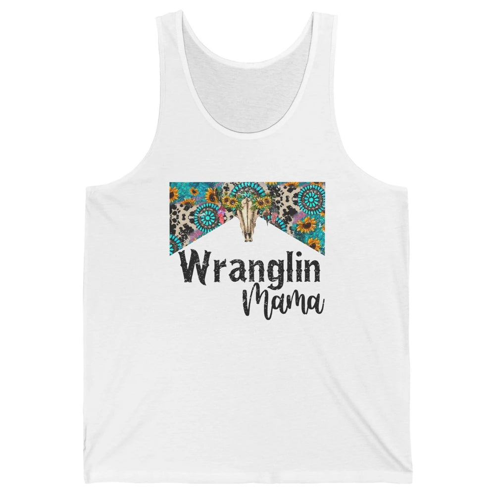 Sunflower Leopard Bull Skull Wrangling Mama Western Country Unisex Jersey Tank