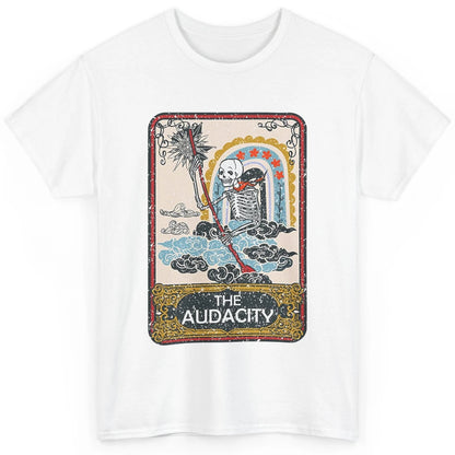 Retro Skeleton Riding Clouds Rainbow The Audacity Tarot Card Classic Unisex T-Shirt