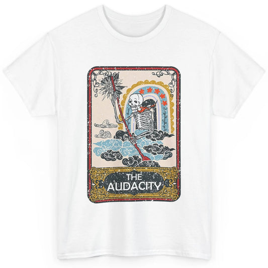 Retro Skeleton Riding Clouds Rainbow The Audacity Tarot Card Classic Unisex T-Shirt