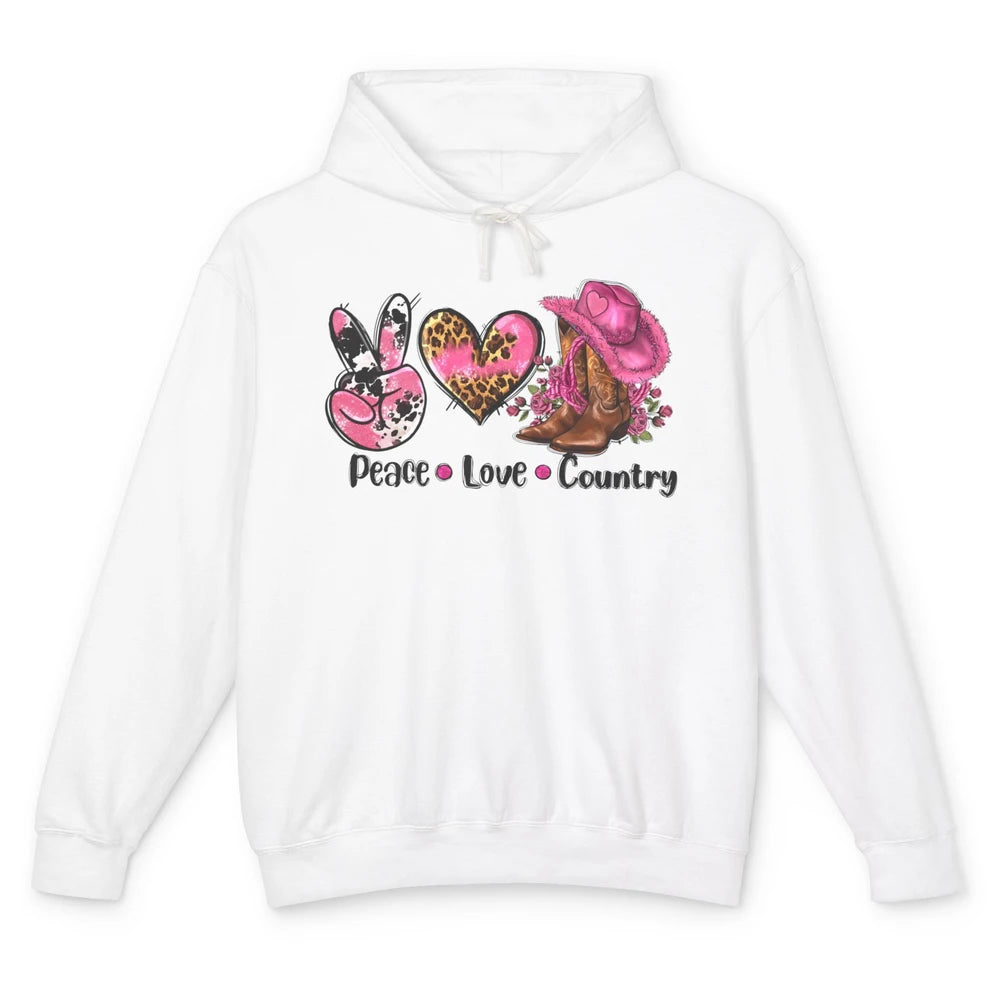 Retro Cowgirl Boots Hat Peace Love Country Western Country Unisex Lightweight Hoodie