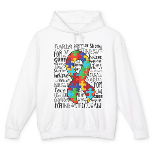 Autism Awareness Puzzles Ribbon Strong Brave Autism Support Unisex Lightweight Hoodie