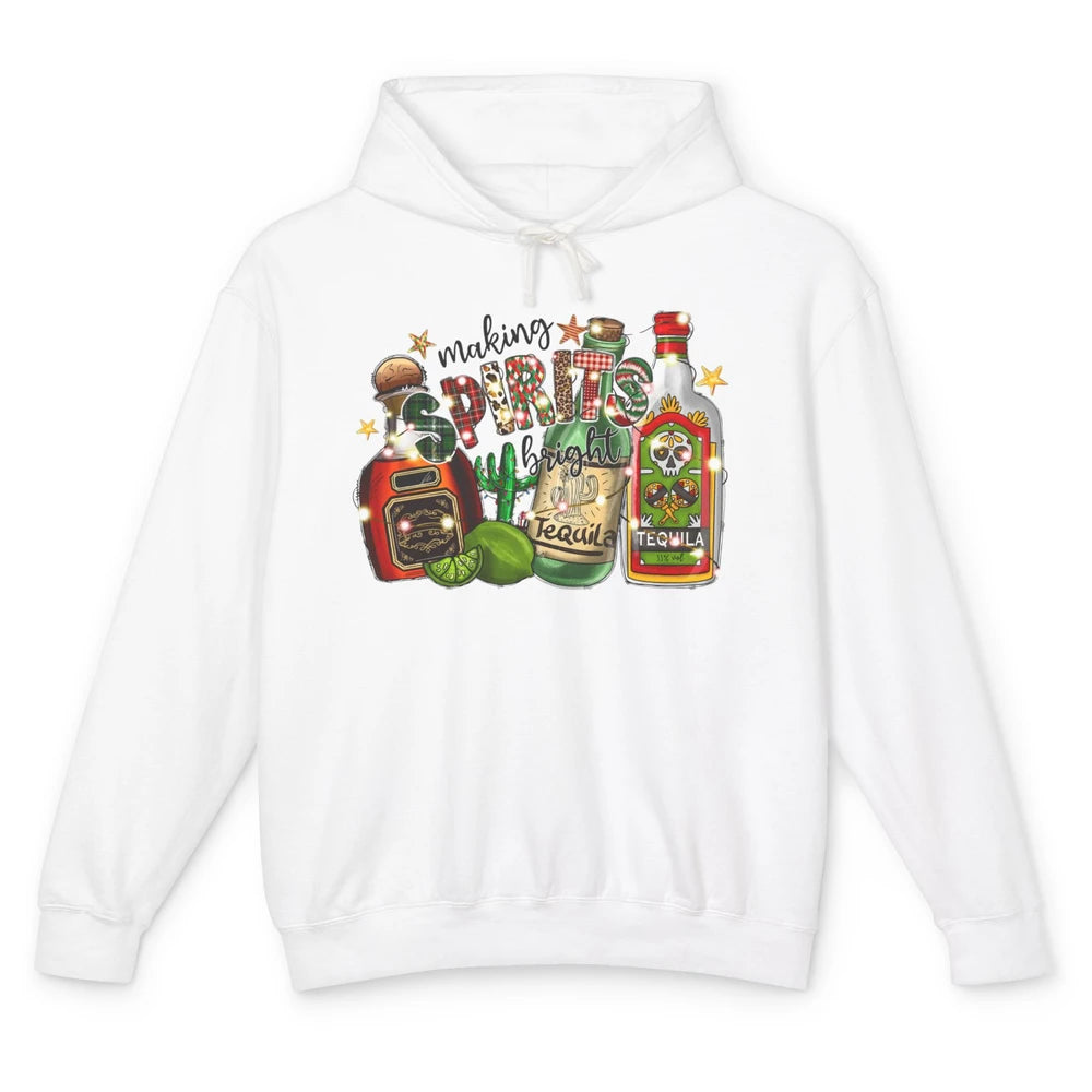 Making Spirits Bright Christmas Drinks Tequila Western Xmas Unisex Lightweight Hoodie