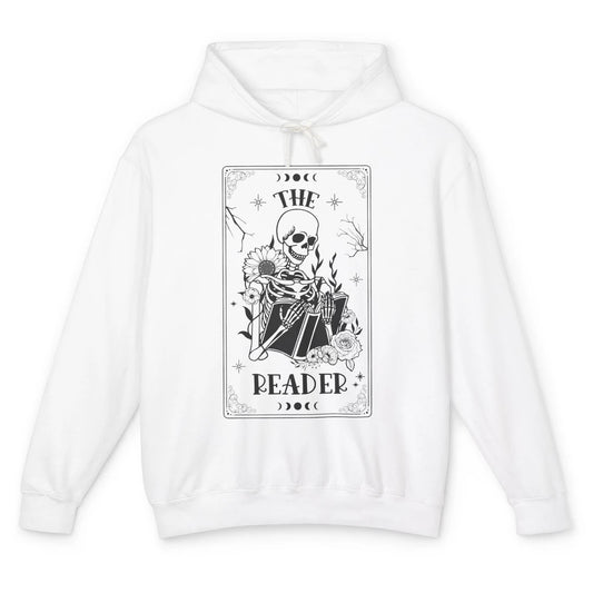 The Reader Skeleton Tarot Card Halloween Reader Book Lovers Unisex Lightweight Hoodie