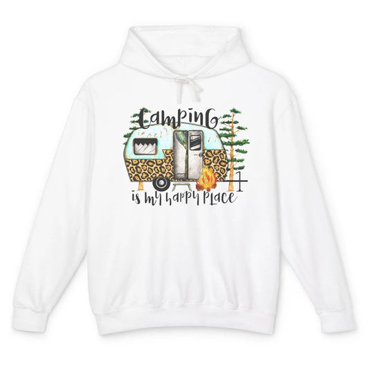 Campers Camping Is My Happy Place Leopard Camping Lover Gift Unisex Lightweight Hoodie