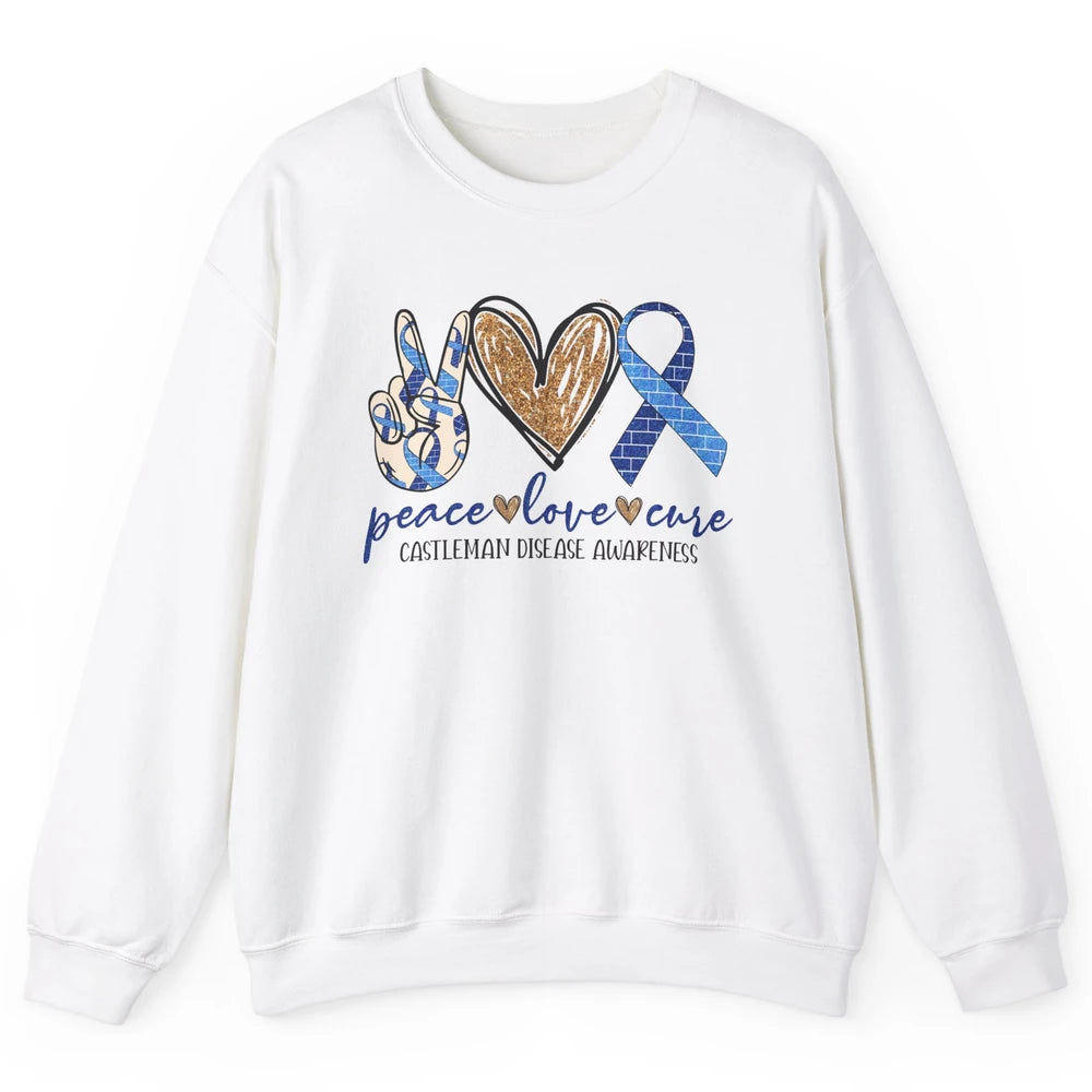 Castleman Disease Awareness Peace Love Cure Blue Ribbon Unisex Crewneck Sweatshirt