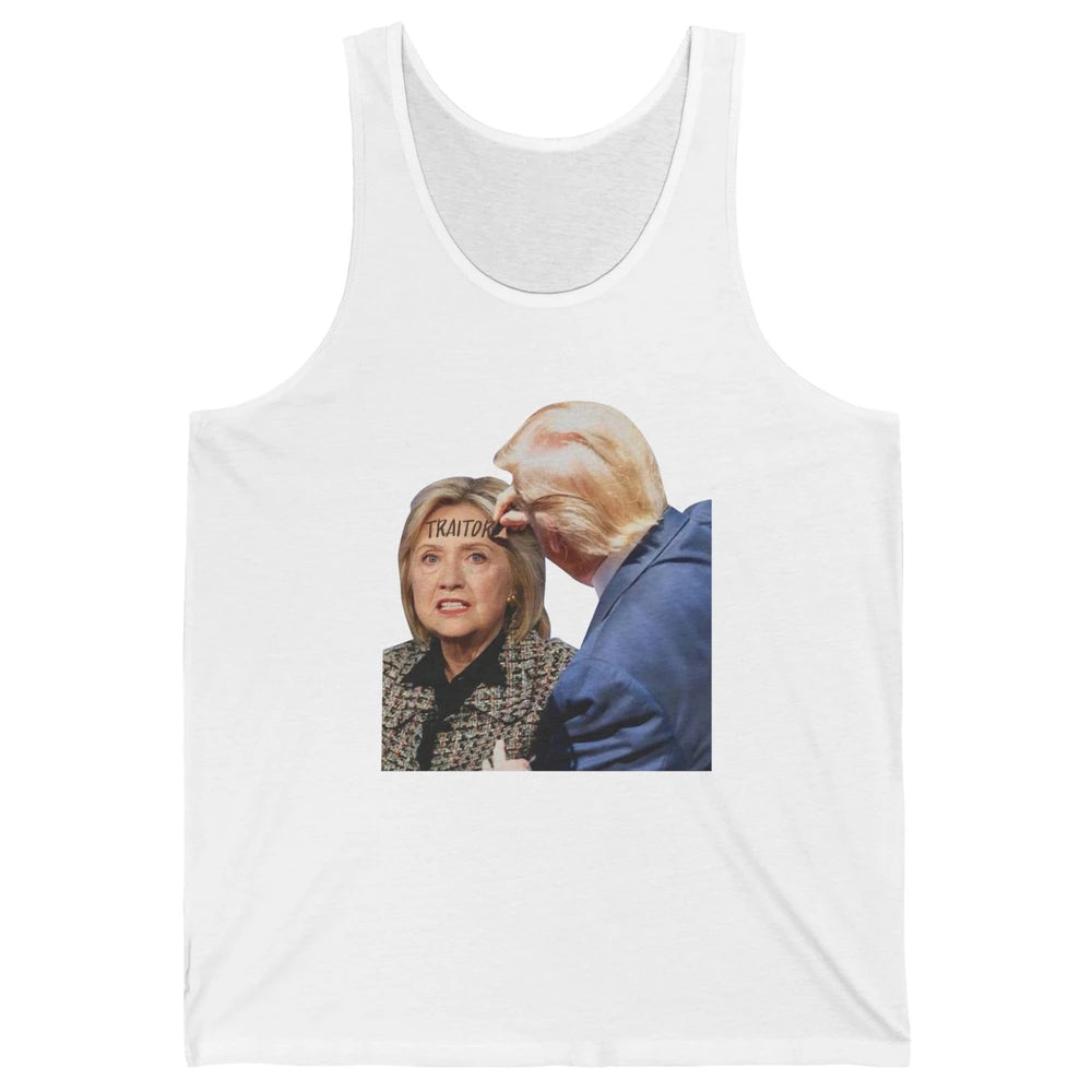 Traitor Donald Trump Writing On Forehead Of Hillary Clinton Unisex Jersey Tank