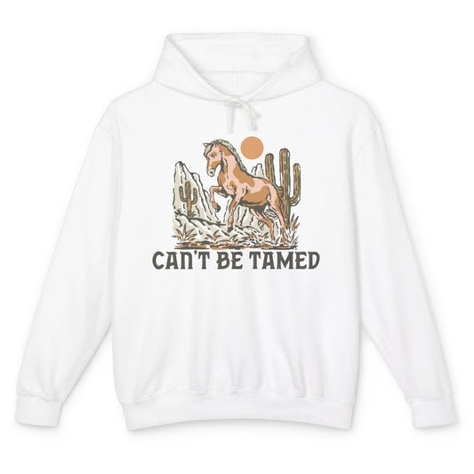 Retro Horse Desert Cactus Sunset Can't Be Tamed Western Unisex Lightweight Hoodie