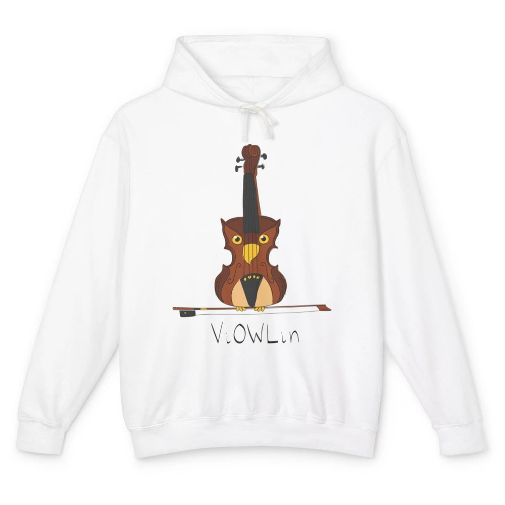 Funny Violin Owl Musician Cute Bird Pun Violin Player Humor Unisex Lightweight Hoodie