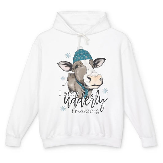 Funny Cow I'm Udderly Freezing Farmer Merry Christmas Winter Unisex Lightweight Hoodie