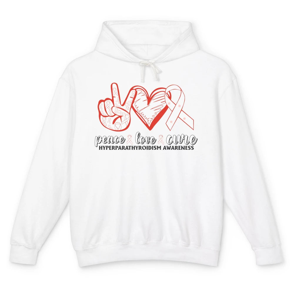 Hyperparathyroidism Awareness Red Ribbon Peace Love Cure Unisex Lightweight Hoodie