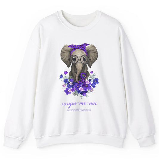 Alzheimer Awareness Purple Ribbon Elephant Forget Me Not Unisex Crewneck Sweatshirt