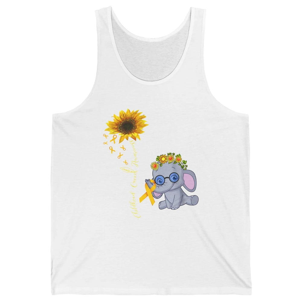 Sunflower Baby Elephant Childhood Cancer Awareness Ribbon Unisex Jersey Tank