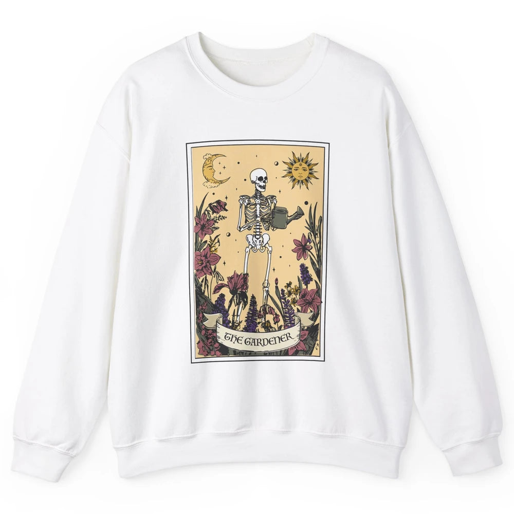 Retro Skeleton The Gardener Tarot Card Plant Lady Halloween Unisex Crewneck Sweatshirt