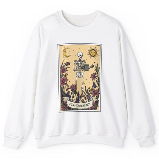 Retro Skeleton The Gardener Tarot Card Plant Lady Halloween Unisex Crewneck Sweatshirt