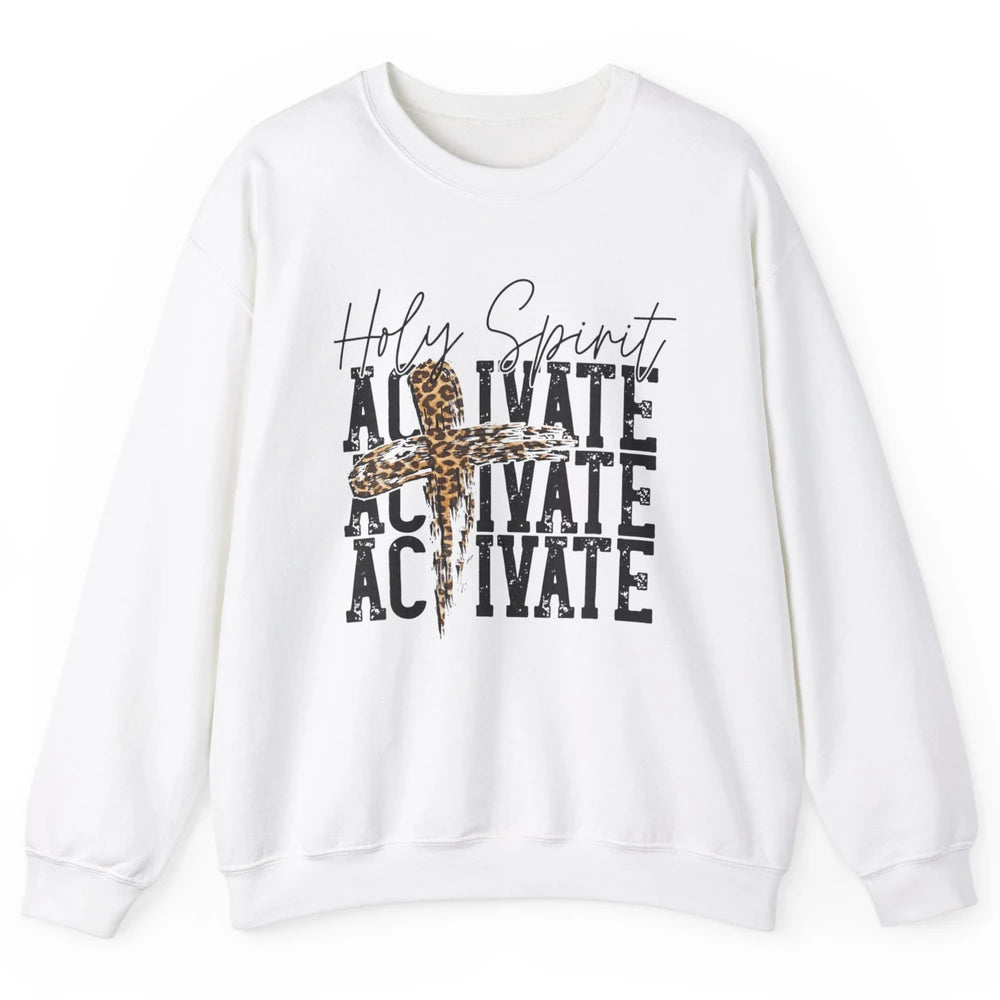 Western Leopard Holy Spirit Activate Jesus Cross Christian Unisex Crewneck Sweatshirt