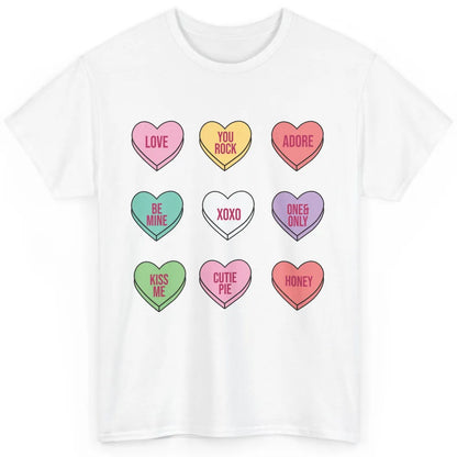 Conversation Hearts Valentines Love Boho V-Day Candy Rainbow Classic Unisex T-Shirt