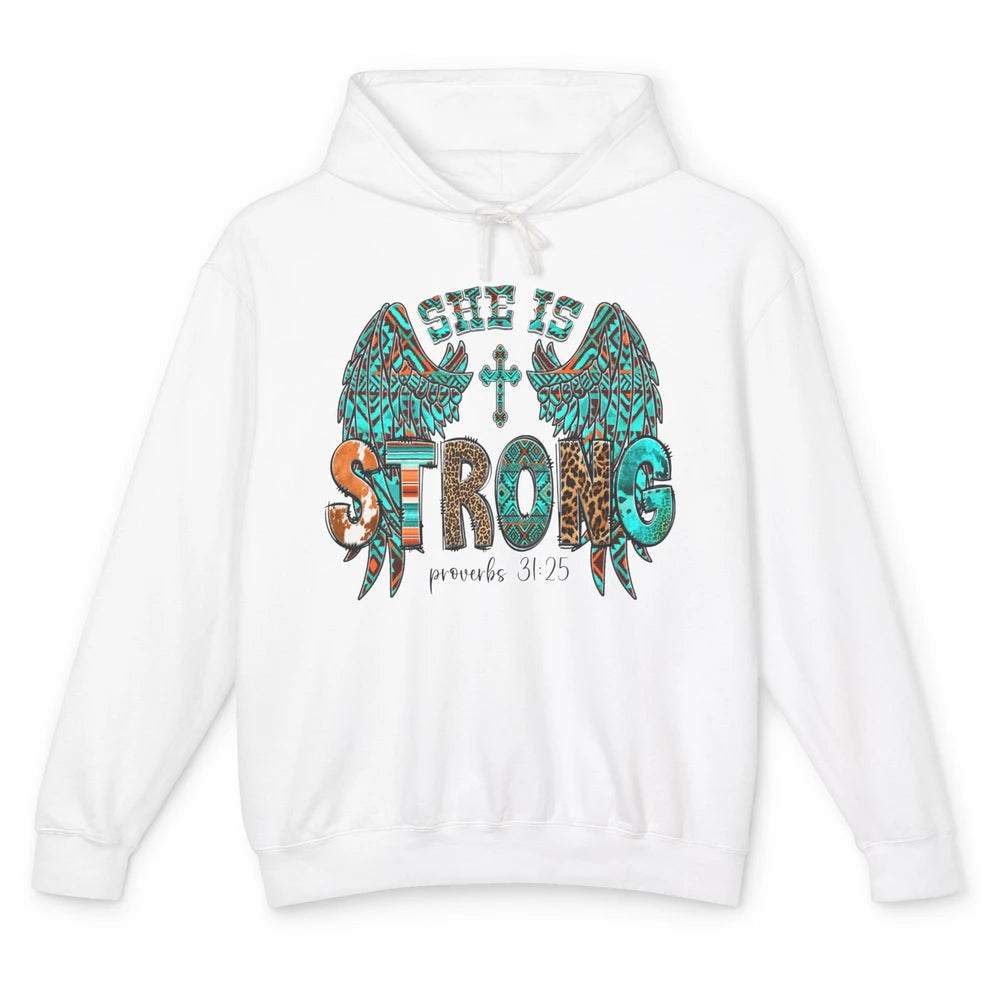 Leopard Turquoise Jesus Cross She Is Strong Bible Christian Unisex Lightweight Hoodie