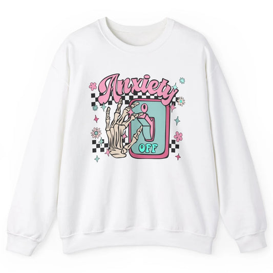 Retro Skeleton Hand Anxiety Off Halloween Mental Health Unisex Crewneck Sweatshirt