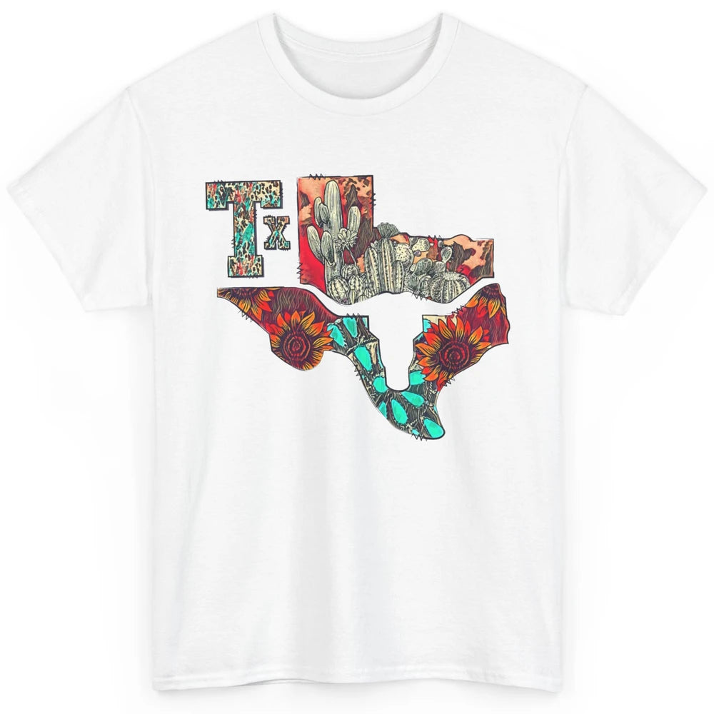 Texas Map Boho Texas State Leopard Western Desert Cactus Classic Unisex T-Shirt