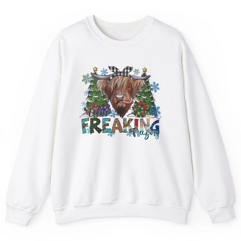 Highland Cow Bandana I'm Freaking Freezing Western Christmas Unisex Crewneck Sweatshirt