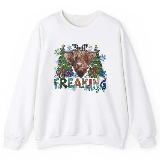 Highland Cow Bandana I'm Freaking Freezing Western Christmas Unisex Crewneck Sweatshirt