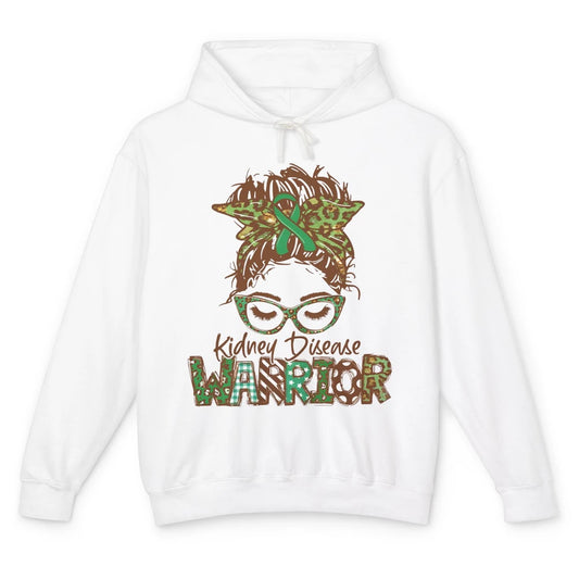 Kidney Disease Warrior Strong Women Messy Bun Green Ribbon Unisex Lightweight Hoodie