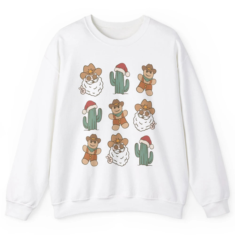 Cowboy Santa Gingerbread Desert Cactus Western Country Xmas Unisex Crewneck Sweatshirt